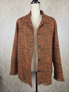 C.L.O.T.H.E.S. Size XL Orange Brown Wool Blend Tweed Jacket Button Front Vintage